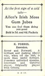 1934 Allen's VFL Footballers #58 Keith Forbes Back